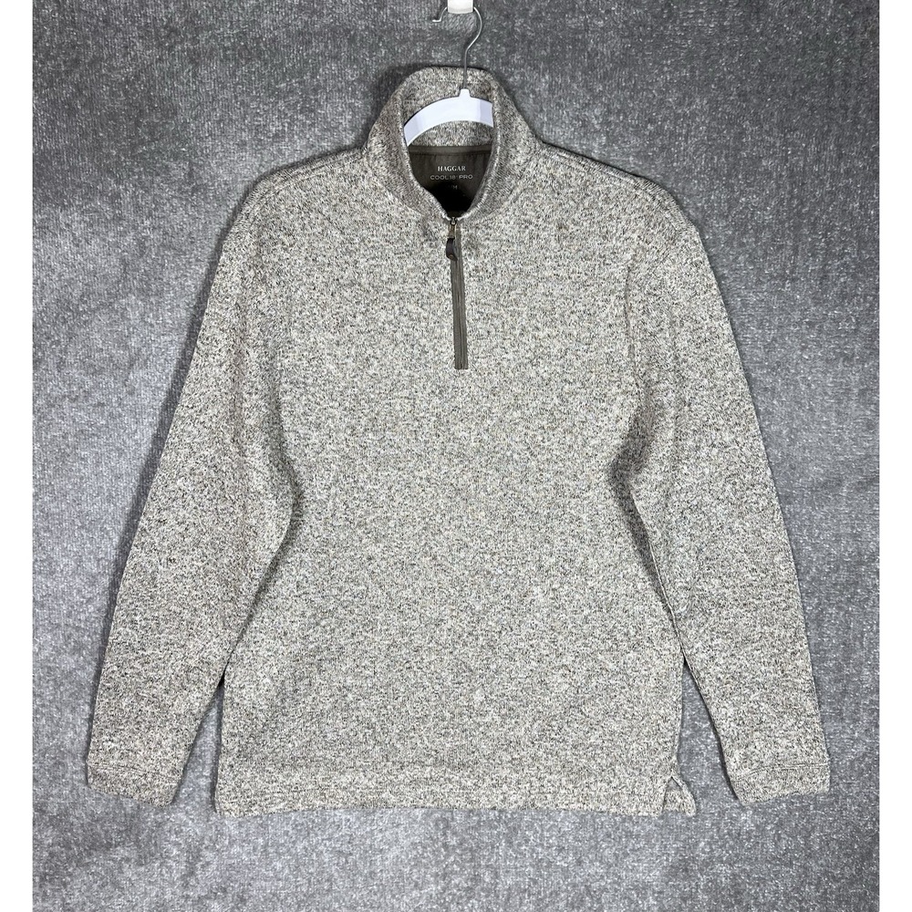 Haggar Cool 18 Pro Marled Knit 1/4 Zip Shirt Mens Size Medium‎ Brown Long Sleeve